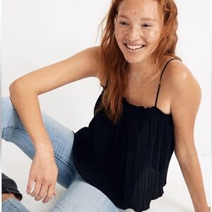 NWT Madewell Texture & Thread Micropleat Tank Top in Black sz medium
